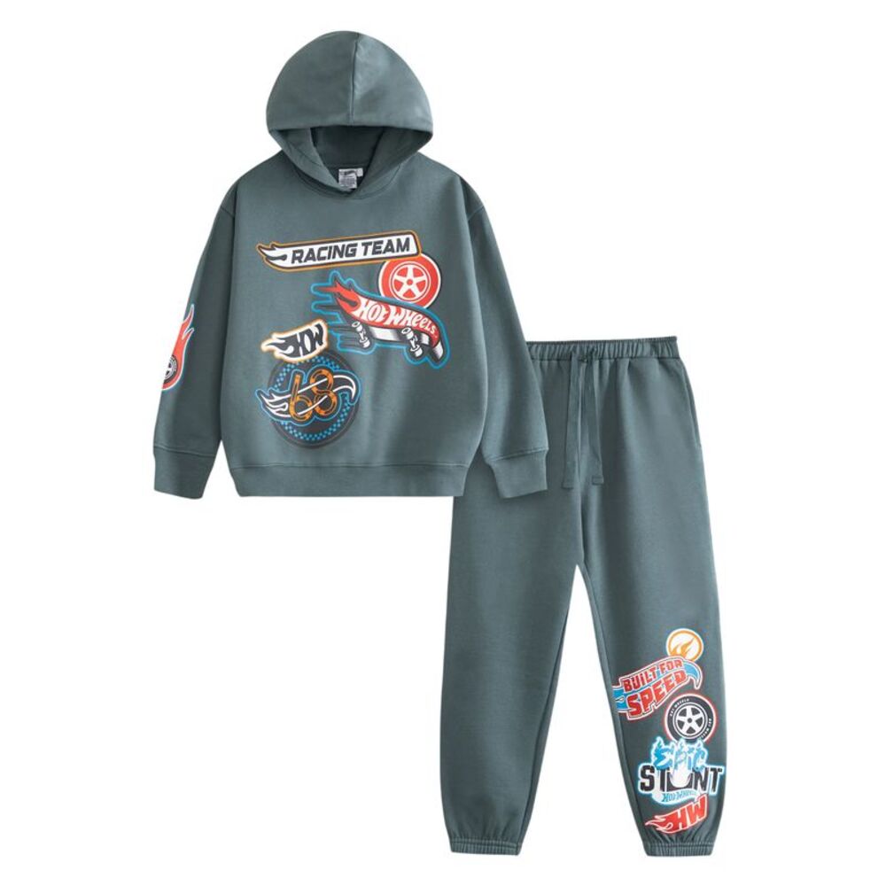 Hot Wheels Boys Printed Hoodie And Joggers Set / Dark Green